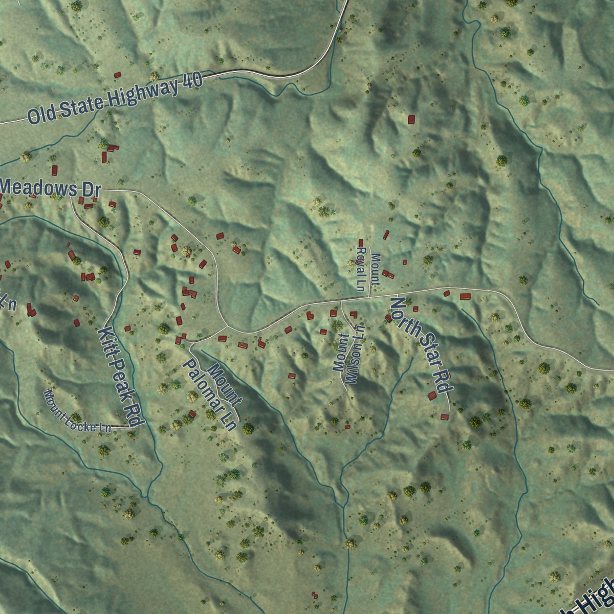 Second close-up of the map of Colonial Pine Hills, South Dakota print showing more streets and buildings