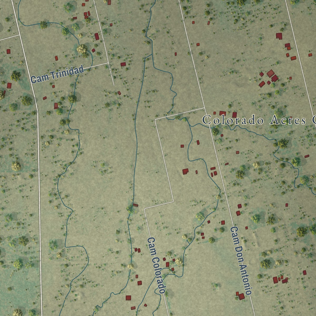 Second close-up of the map of Colorado Acres, Texas print showing more streets and buildings