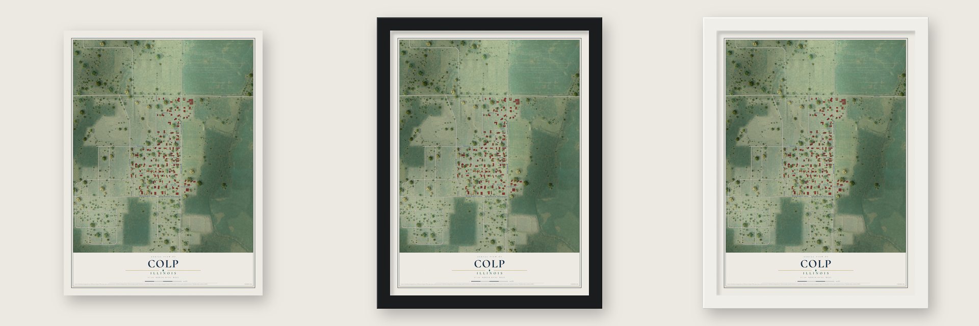 Colp, Illinois map unframed, in a black wood frame and in a white wood frame