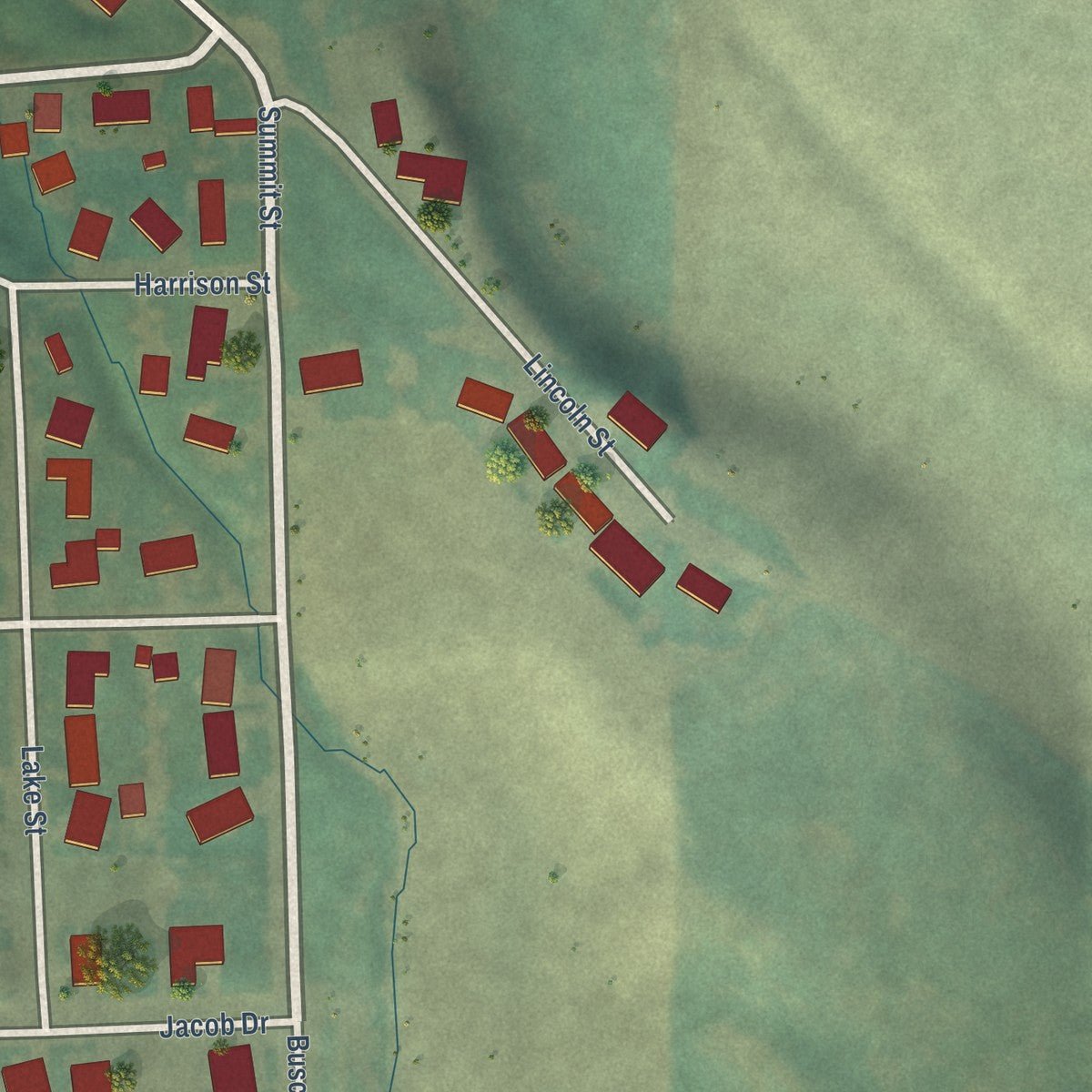 Second close-up of the map of Colton, Washington print showing more streets and buildings