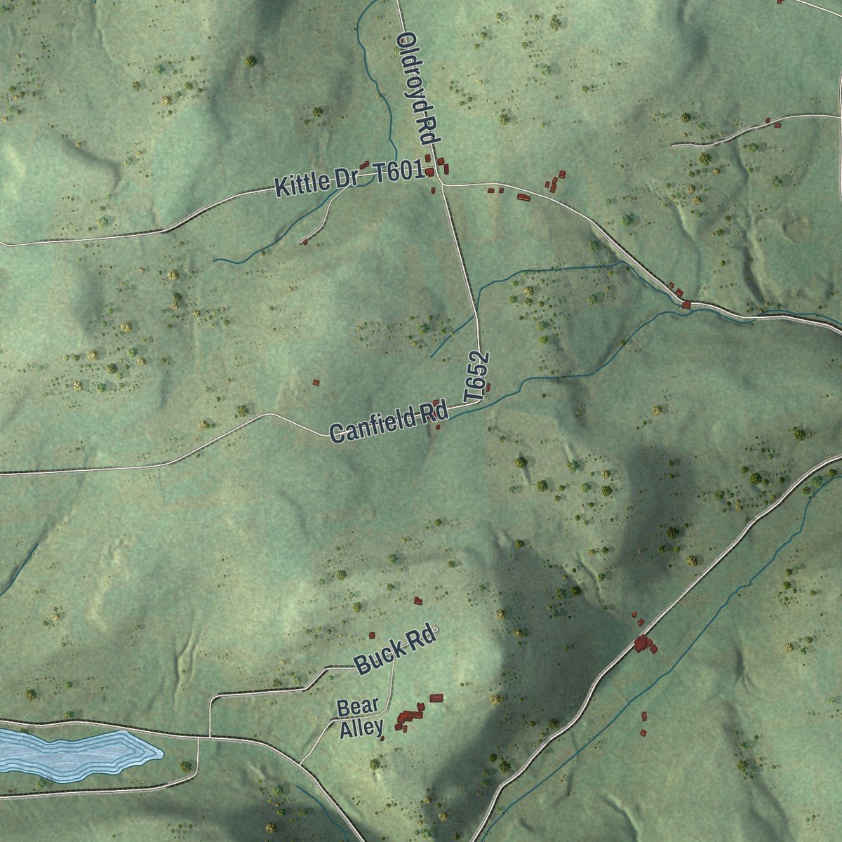 Second close-up of the map of Columbia, Bradford County, Pennsylvania print showing more streets and buildings