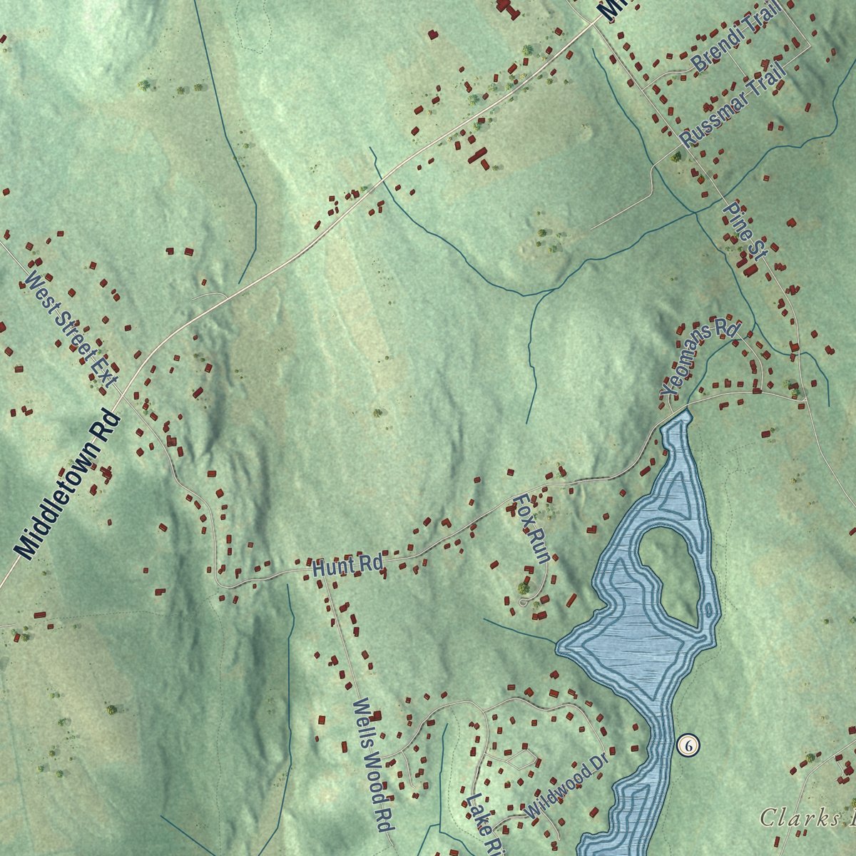 Second close-up of the map of Columbia, Connecticut print showing more streets and buildings