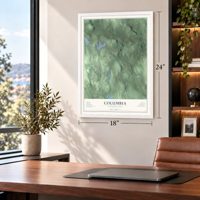 Columbia, Connecticut map, 18 x 24 inch print in a white frame in a home office