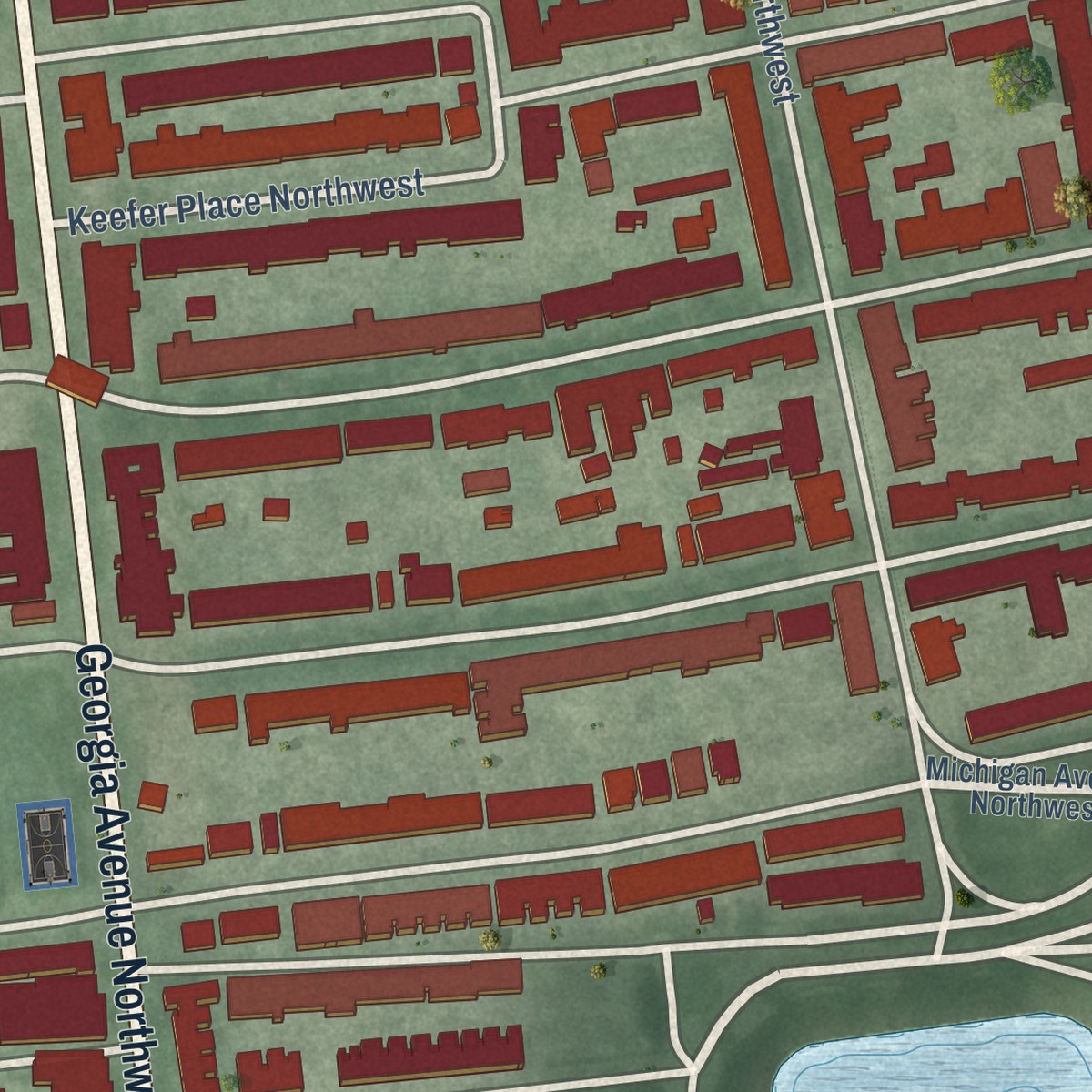 Second close-up of the map of Columbia Heights, District of Columbia print showing more streets and buildings