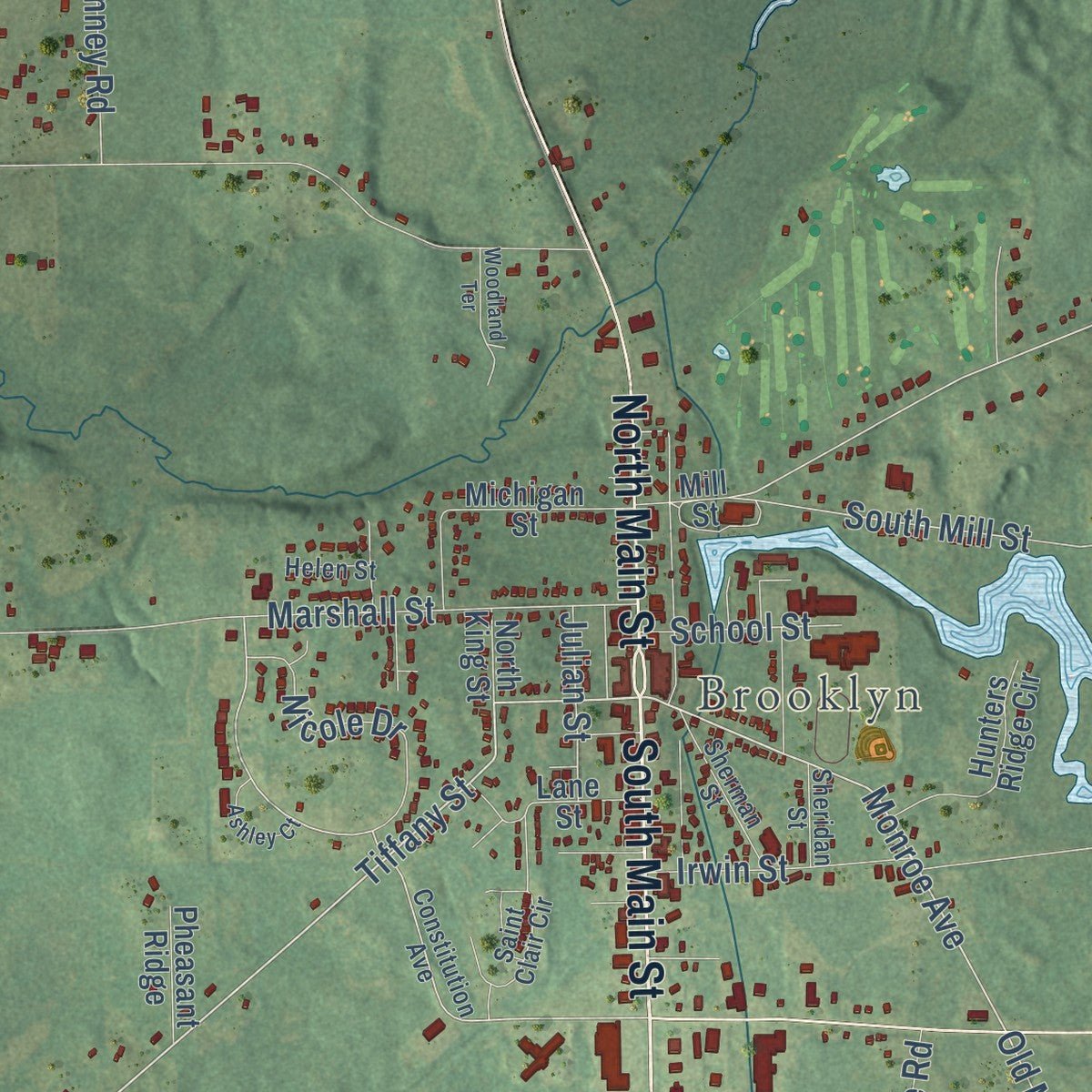 Second close-up of the map of Columbia, Jackson County, Michigan print showing more streets and buildings
