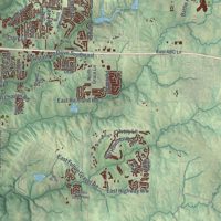 Second close-up of the map of Columbia, Missouri print showing more streets and buildings