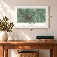 Columbia, South Carolina map, 12 x 18 inch print in a white frame in an entryway