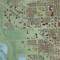 Second close-up of the map of Columbus, Nebraska print showing more streets and buildings