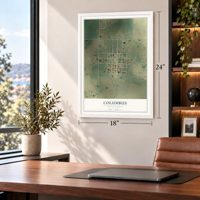 Columbus, North Dakota map, 18 x 24 inch print in a white frame in a home office