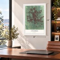 Columbus, Ohio Print map, 18 x 24 inch print in a white frame in a home office