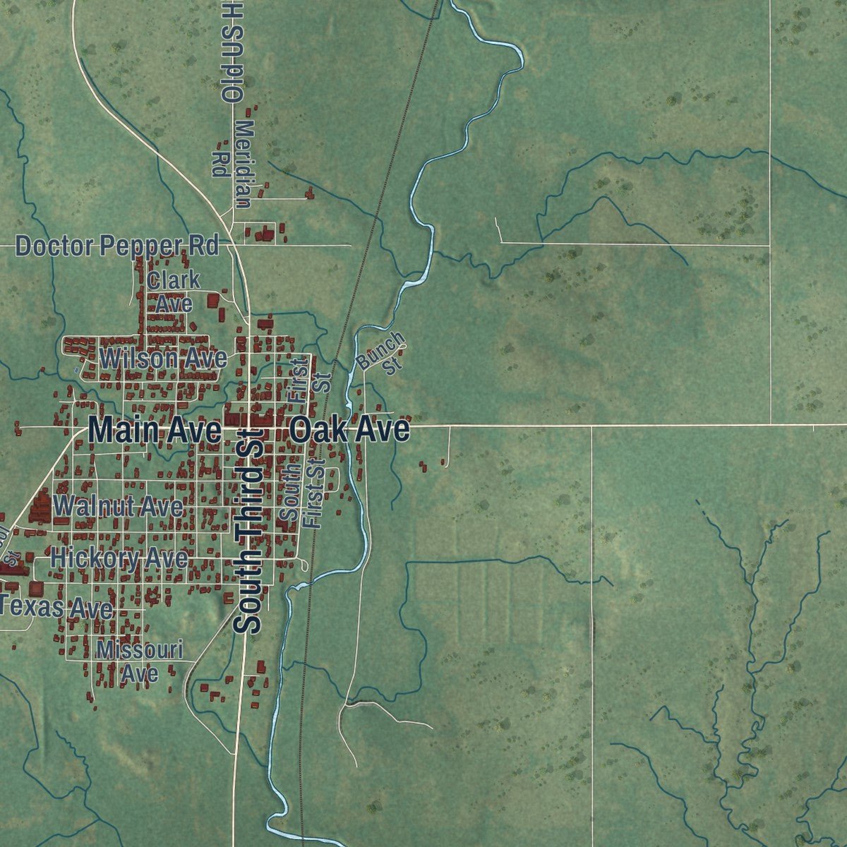 Second close-up of the map of Comanche, Oklahoma print showing more streets and buildings