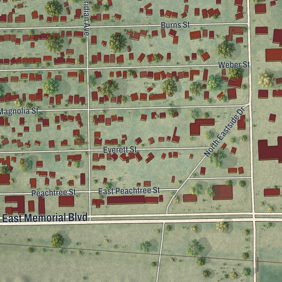Second close-up of the map of Combee Settlement, Florida print showing more streets and buildings