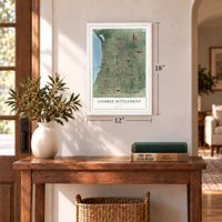 Combee Settlement, Florida map, 12 x 18 inch print in a white frame in an entryway