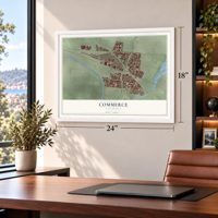 Commerce, California map, 18 x 24 inch print in a white frame in a home office