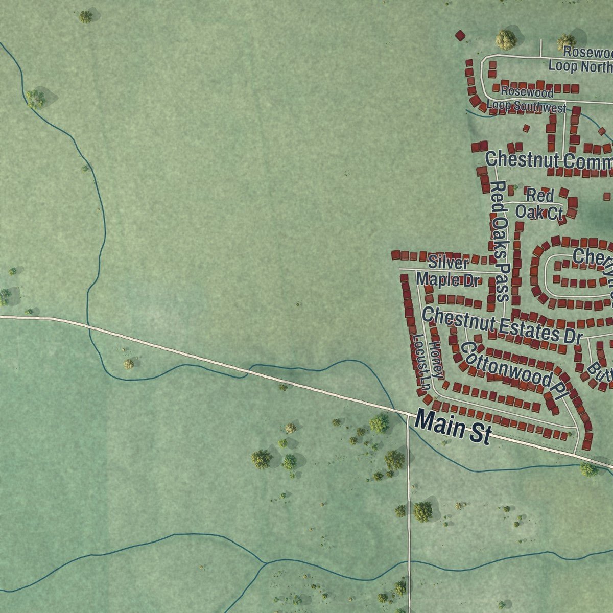 Second close-up of the map of Commercial Point, Ohio print showing more streets and buildings