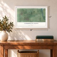 Commercial Point, Ohio map, 12 x 18 inch print in a white frame in an entryway