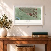 Como, Minnesota map, 12 x 18 inch print in a white frame in an entryway