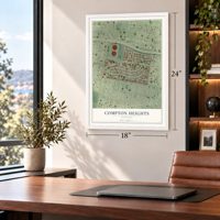 Compton Heights, Missouri map, 18 x 24 inch print in a white frame in a home office