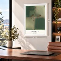 Comstock, Minnesota map, 18 x 24 inch print in a white frame in a home office