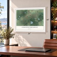 Comstock Northwest, Michigan map, 18 x 24 inch print in a white frame in a home office