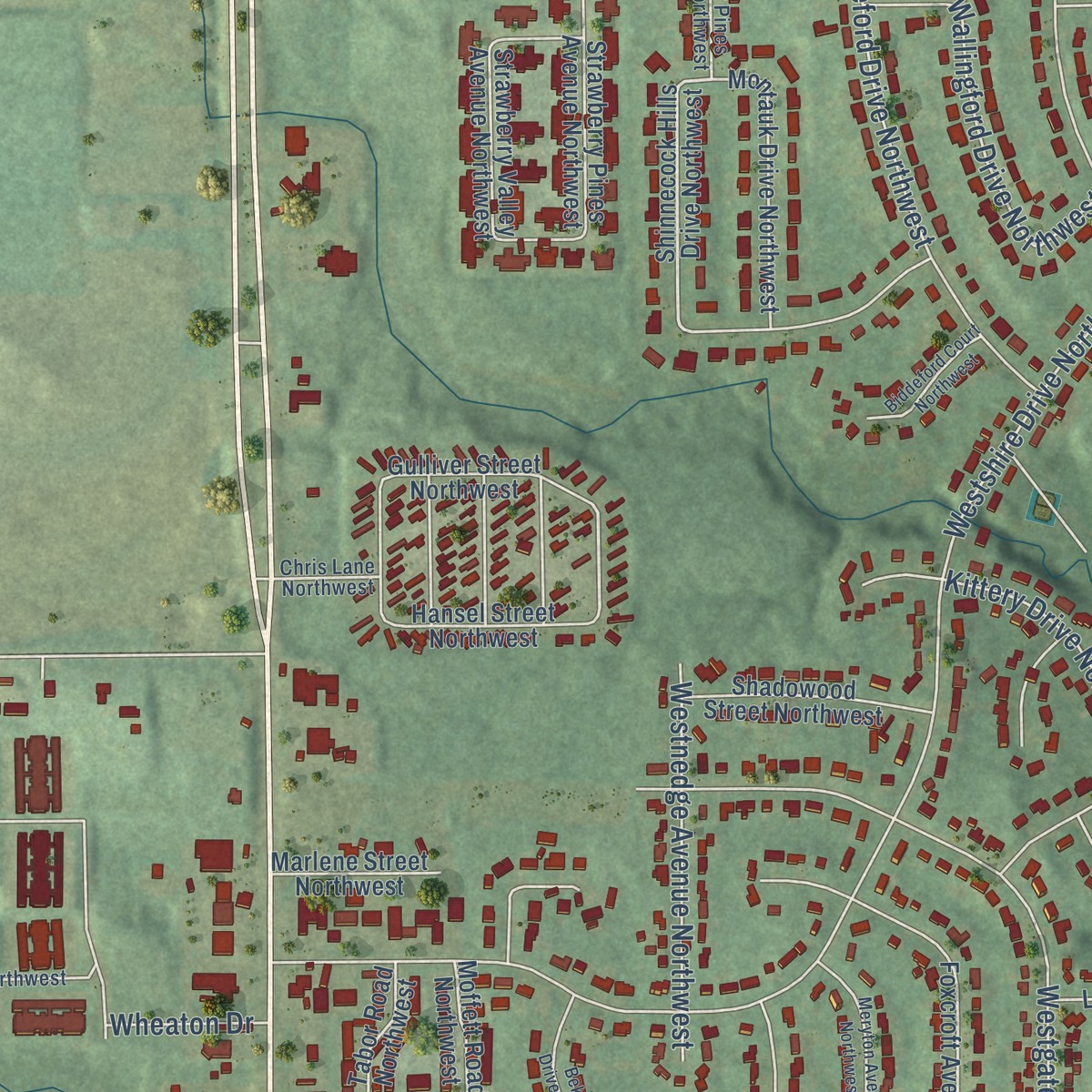 Second close-up of the map of Comstock Park, Michigan print showing more streets and buildings