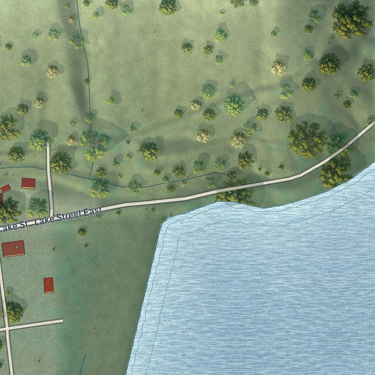 Second close-up of the map of Conconully, Washington print showing more streets and buildings