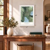 Conconully, Washington map, 12 x 18 inch print in a white frame in an entryway