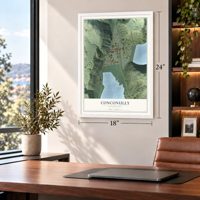 Conconully, Washington map, 18 x 24 inch print in a white frame in a home office