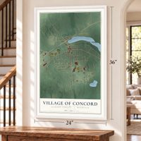 Concord, Michigan map, 24 x 36 inch print in a white frame by a staircase