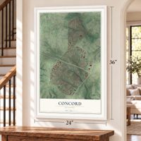 Concord, Missouri map, 24 x 36 inch print in a white frame by a staircase