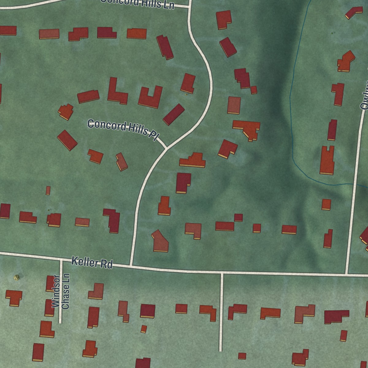 Second close-up of the map of Concorde Hills, Ohio print showing more streets and buildings
