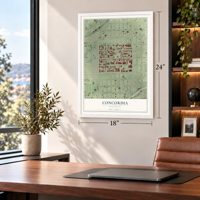 Concordia, Wisconsin map, 18 x 24 inch print in a white frame in a home office