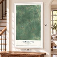 Conehatta, Mississippi map, 24 x 36 inch print in a white frame by a staircase