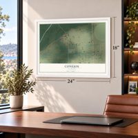 Conejos, Colorado map, 18 x 24 inch print in a white frame in a home office