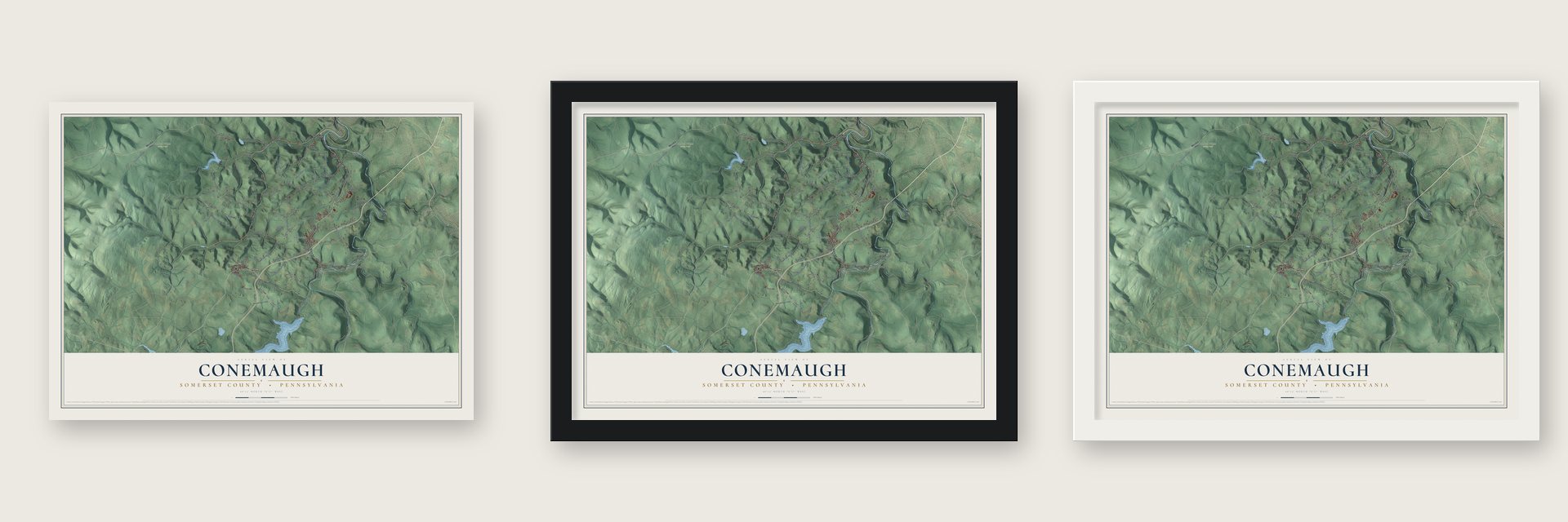 Conemaugh, Somerset County, Pennsylvania map unframed, in a black wood frame and in a white wood frame