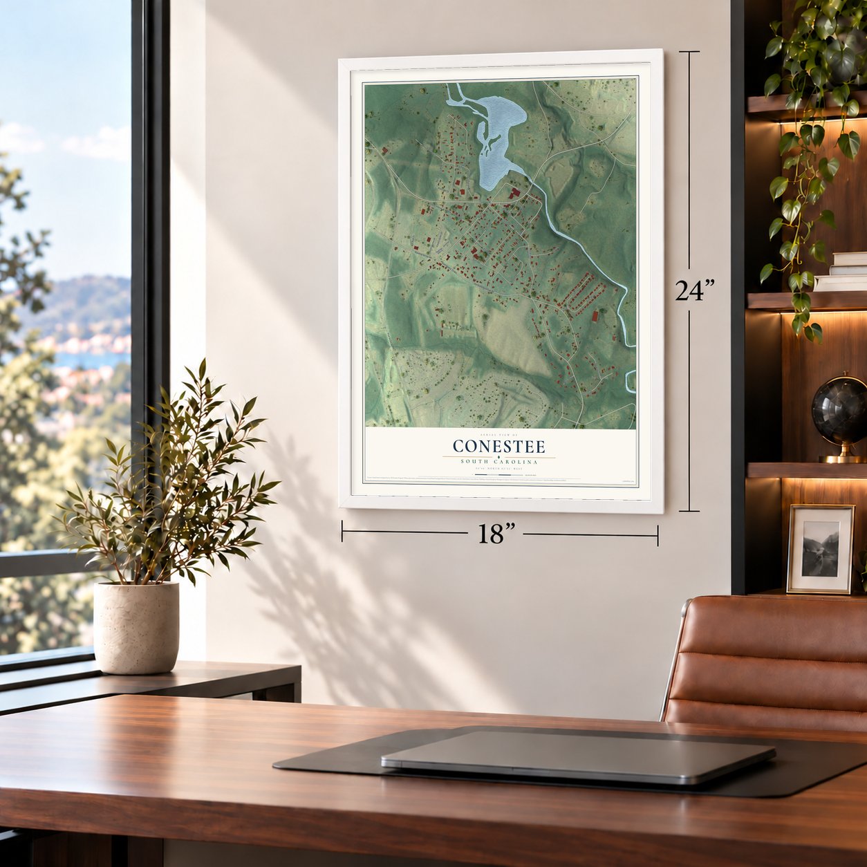 Conestee, South Carolina map, 18 x 24 inch print in a white frame in a home office