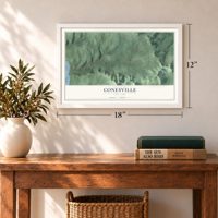 Conesville, New York map, 12 x 18 inch print in a white frame in an entryway