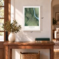 Conesville, Ohio map, 12 x 18 inch print in a white frame in an entryway
