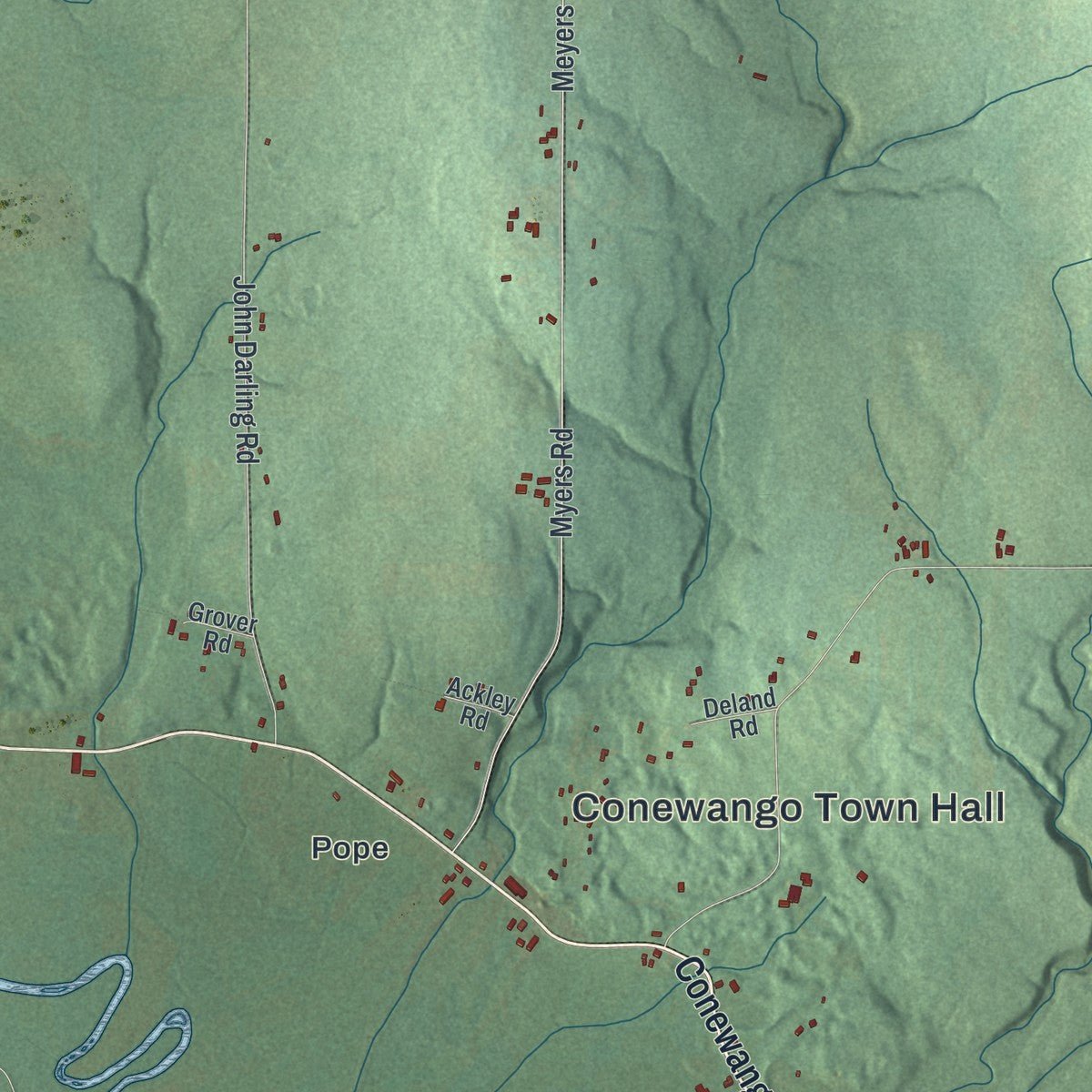 Second close-up of the map of Conewango, New York print showing more streets and buildings