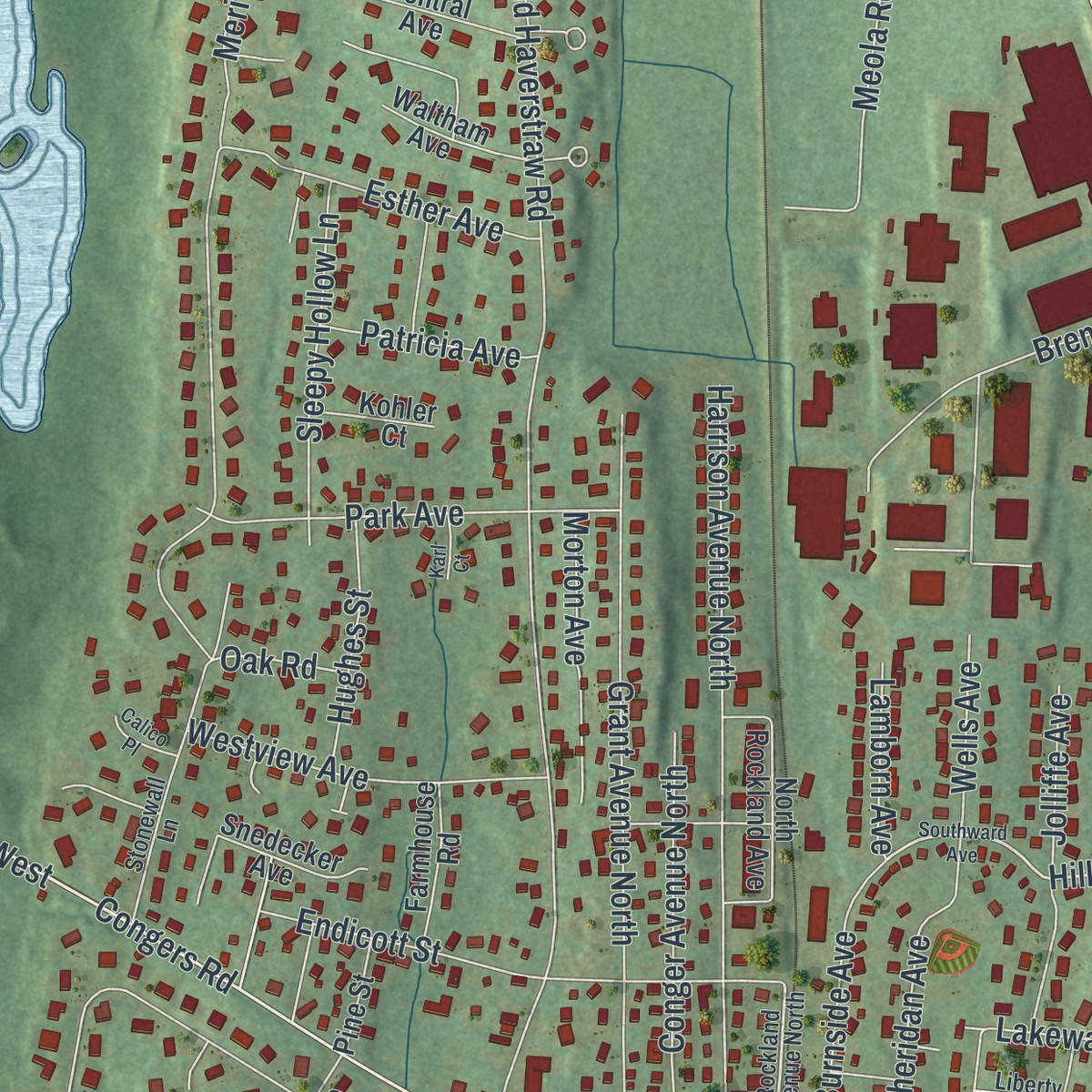 Second close-up of the map of Congers, New York print showing more streets and buildings