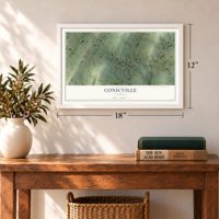Conicville, Virginia map, 12 x 18 inch print in a white frame in an entryway