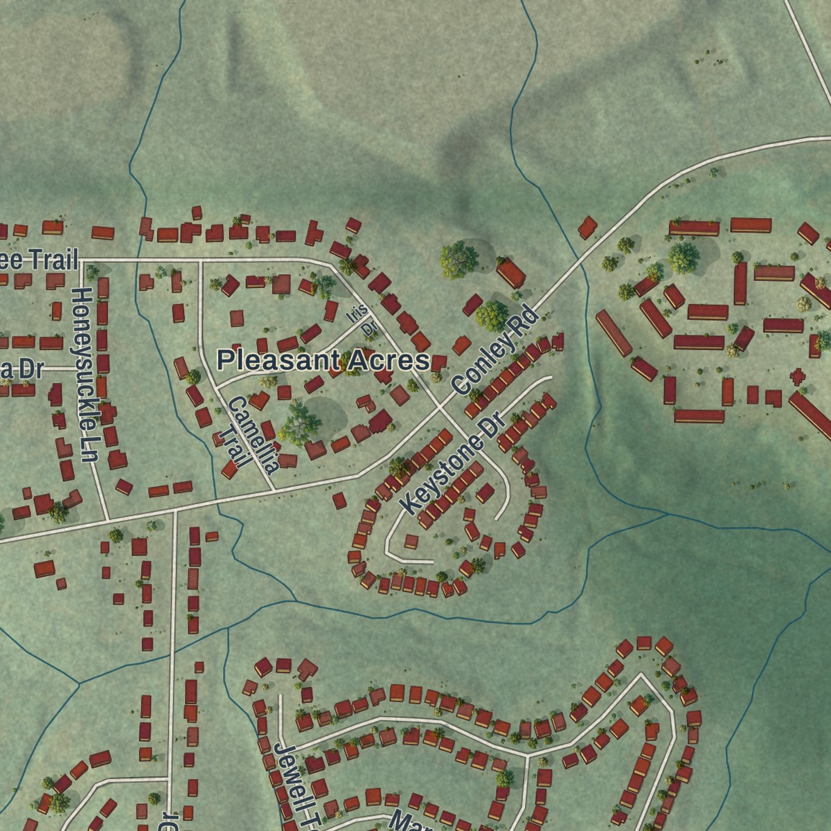 Second close-up of the map of Conley, Georgia print showing more streets and buildings