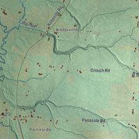 Second close-up of the map of Conneaut, Erie County, Pennsylvania print showing more streets and buildings