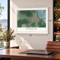 Conneaut Lake, Pennsylvania map, 18 x 24 inch print in a white frame in a home office