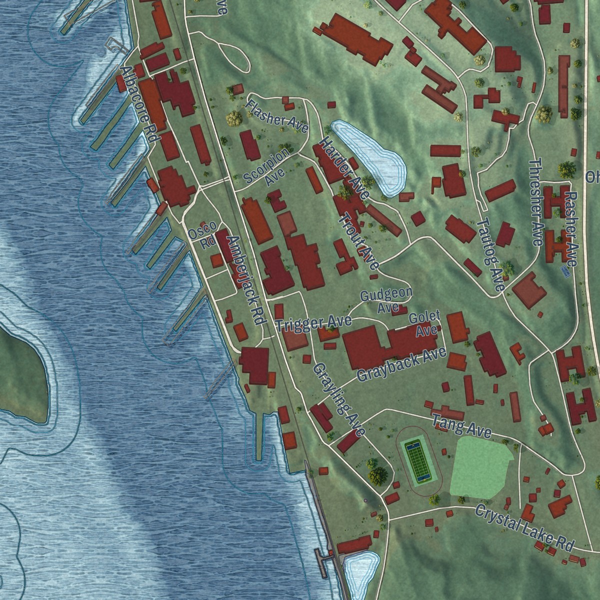 Second close-up of the map of Conning Towers-Nautilus Park, Connecticut print showing more streets and buildings