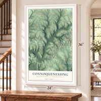 Connoquenessing, Butler County, Pennsylvania map, 24 x 36 inch print in a white frame by a staircase