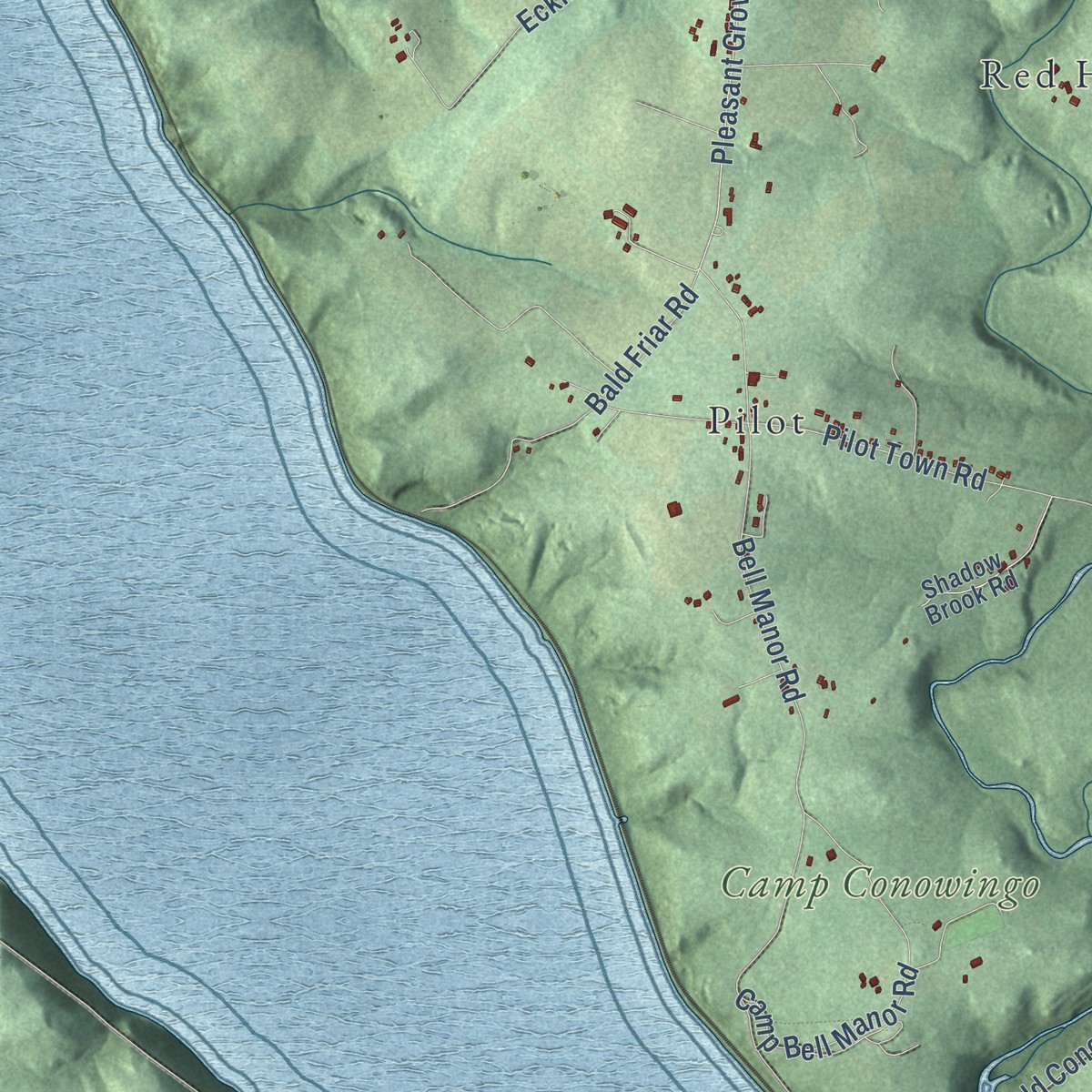 Second close-up of the map of Conowingo, Maryland print showing more streets and buildings