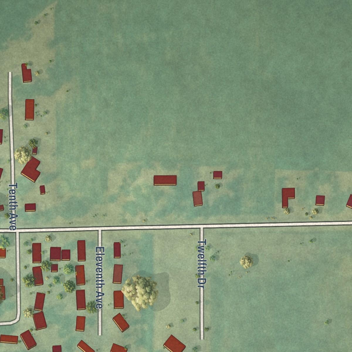 Second close-up of the map of Conroy, Iowa print showing more streets and buildings