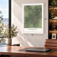 Continental, Ohio map, 18 x 24 inch print in a white frame in a home office