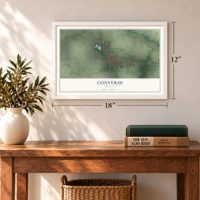 Converse, Indiana map, 12 x 18 inch print in a white frame in an entryway